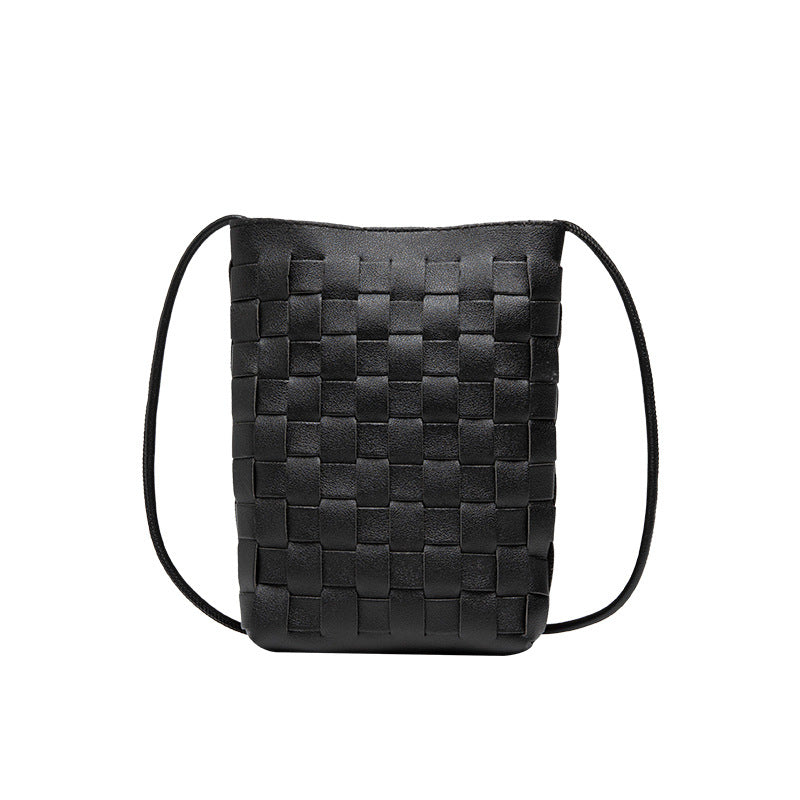 Wholesale PU Woven Simple Messenger Vertical Phone Bag